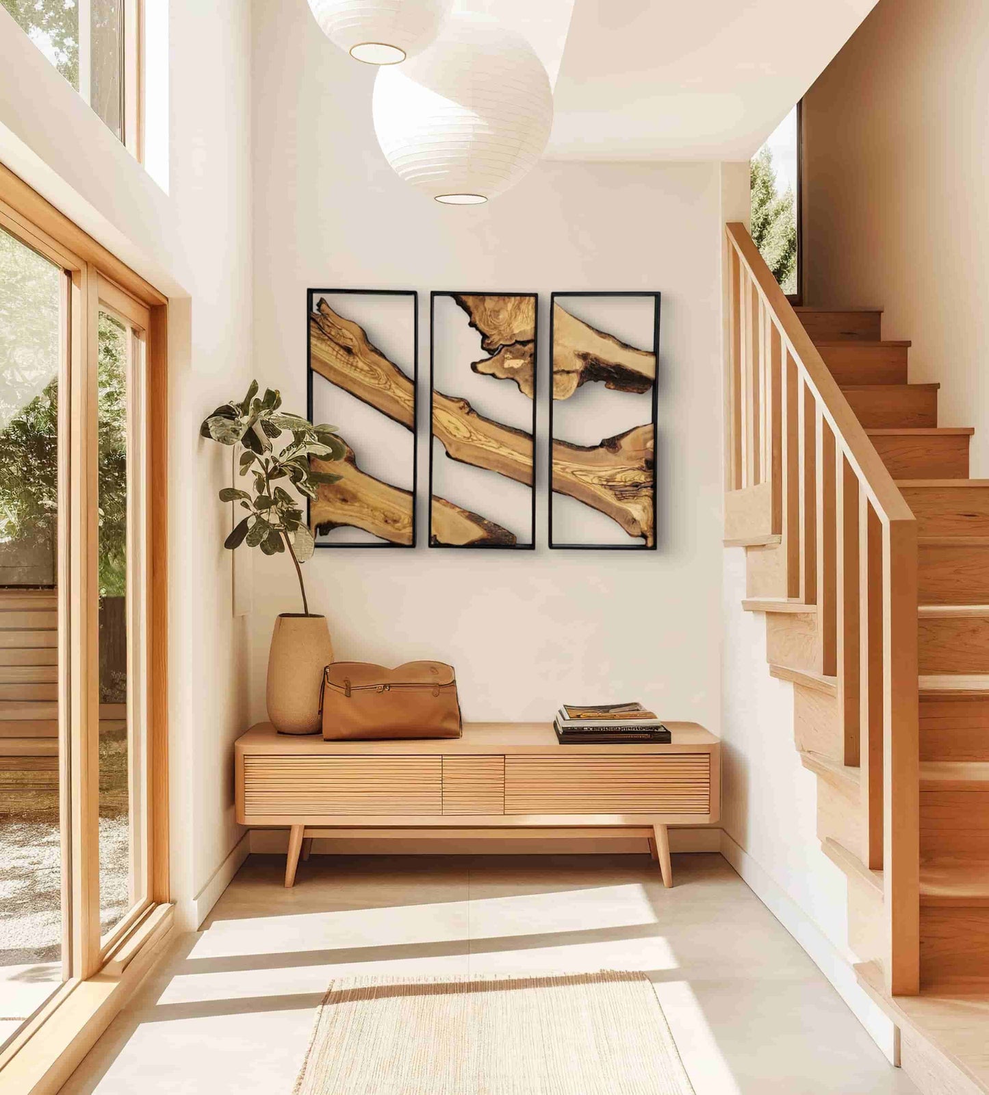 Set of 3 - Metal and Olive Wood Wall Decor