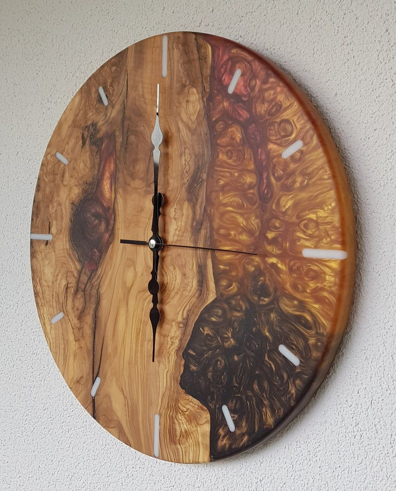 Custom Made Resin & Olive Wood Wall Clock, Custom Build, Personalized Wall Clock, Home gift, Gift for her and him