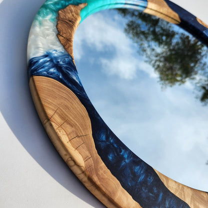 Resin and Olive Wood Round Mirror, Custom Resin And Wooden Mirror. Wooden Mirror, Rustic Mirror, made to Order mirror Round Mirror