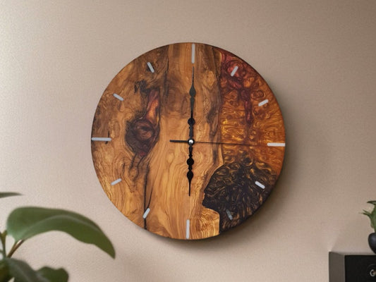 Custom Made Resin & Olive Wood Wall Clock, Custom Build, Personalized Wall Clock, Home gift, Gift for her and him