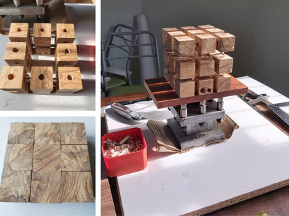 Handmade Olive Wood LED Night Lamp: Unique Cube Desk Light