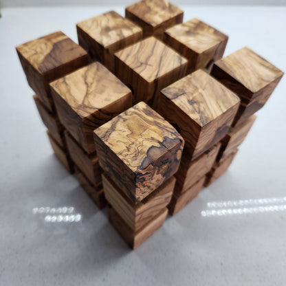 Handmade Olive Wood LED Night Lamp: Unique Cube Desk Light