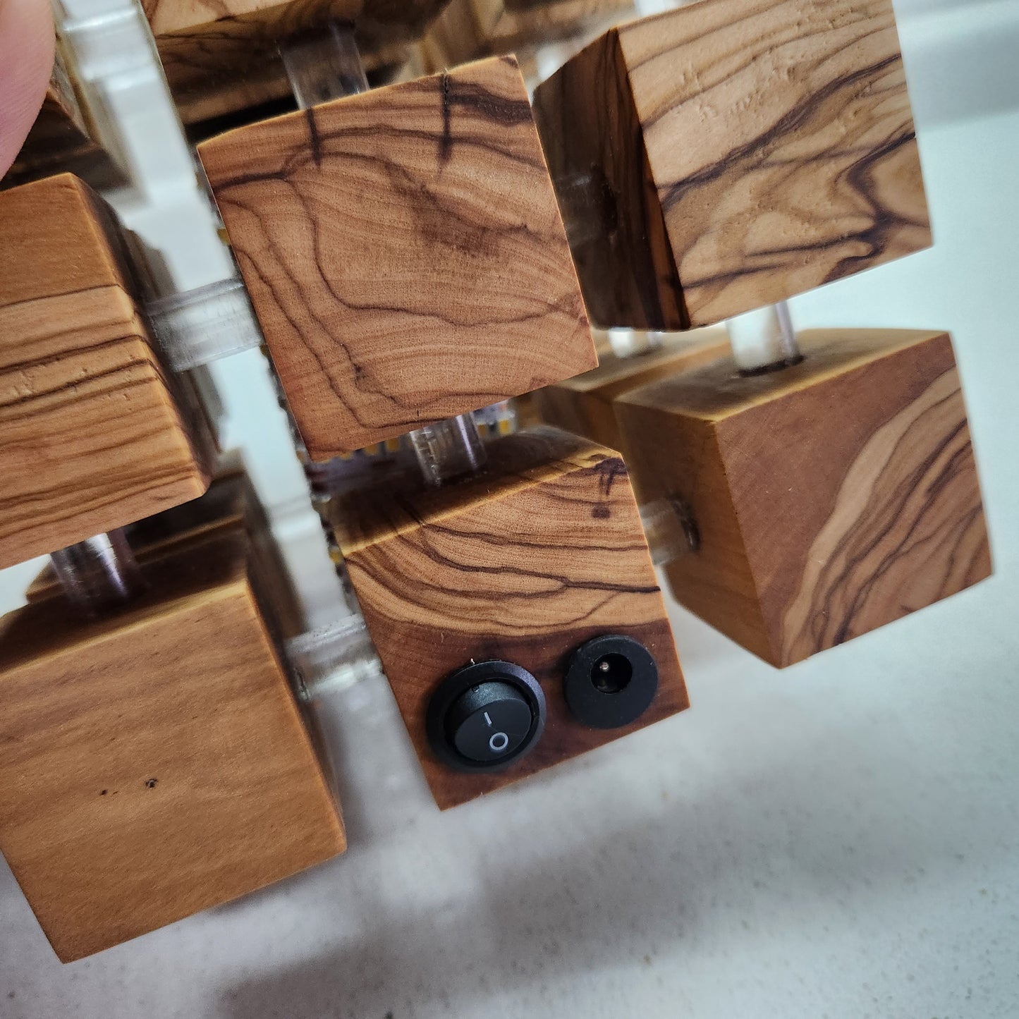 Handmade Olive Wood LED Night Lamp: Unique Cube Desk Light